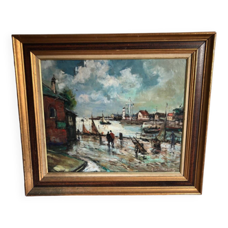 Oil painting port of Honfleur