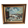 Oil painting port of Honfleur