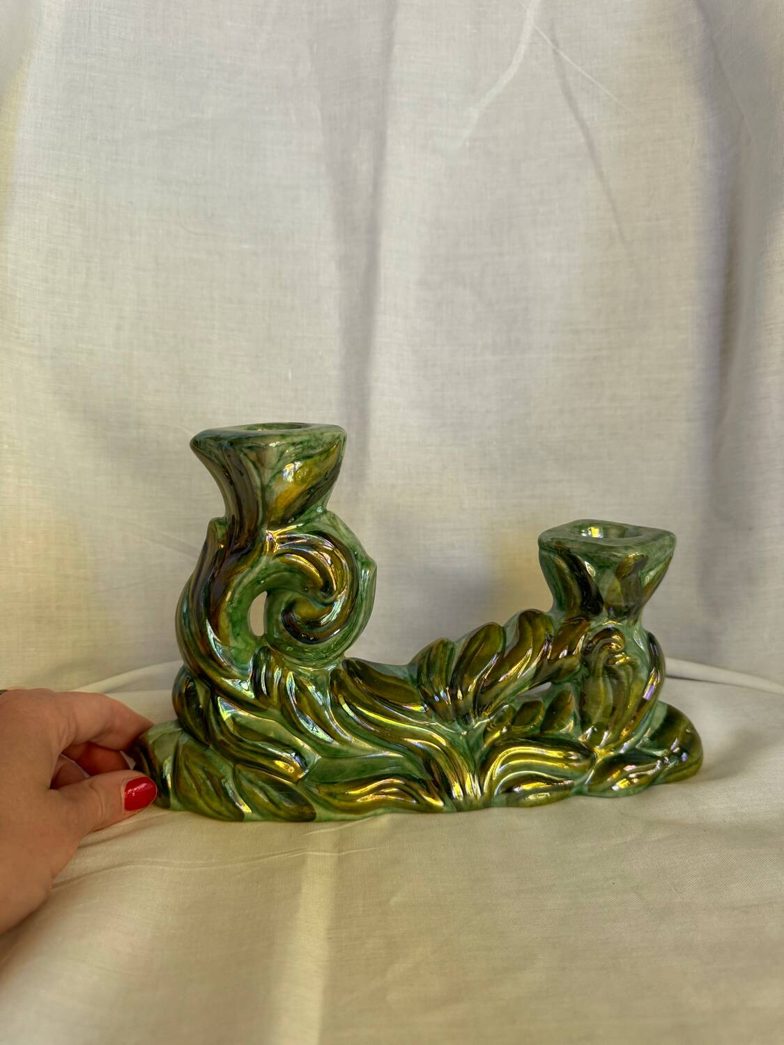 Lot de 2 bougeoirs doubles en céramique années 1930 Hubert Bequet