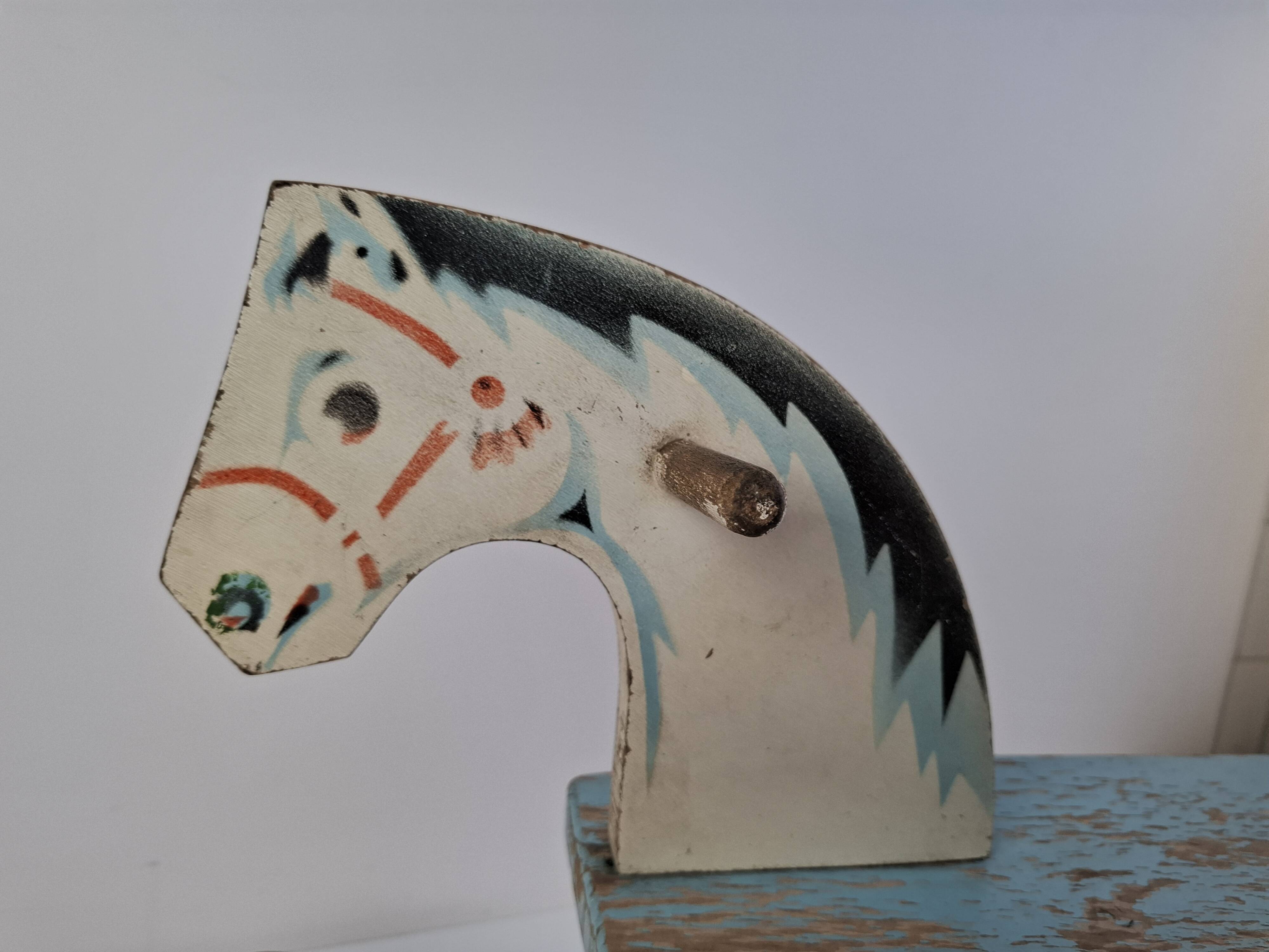Mid-Century Czechoslovak Wooden Rocking Horse, Hand-Painted, 1960s