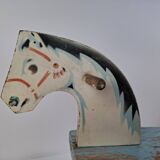 Mid-Century Czechoslovak Wooden Rocking Horse, Hand-Painted, 1960s