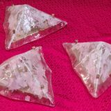 applique ou Lustre triangulaire 1970 en verre de Murano transparent  35x35x