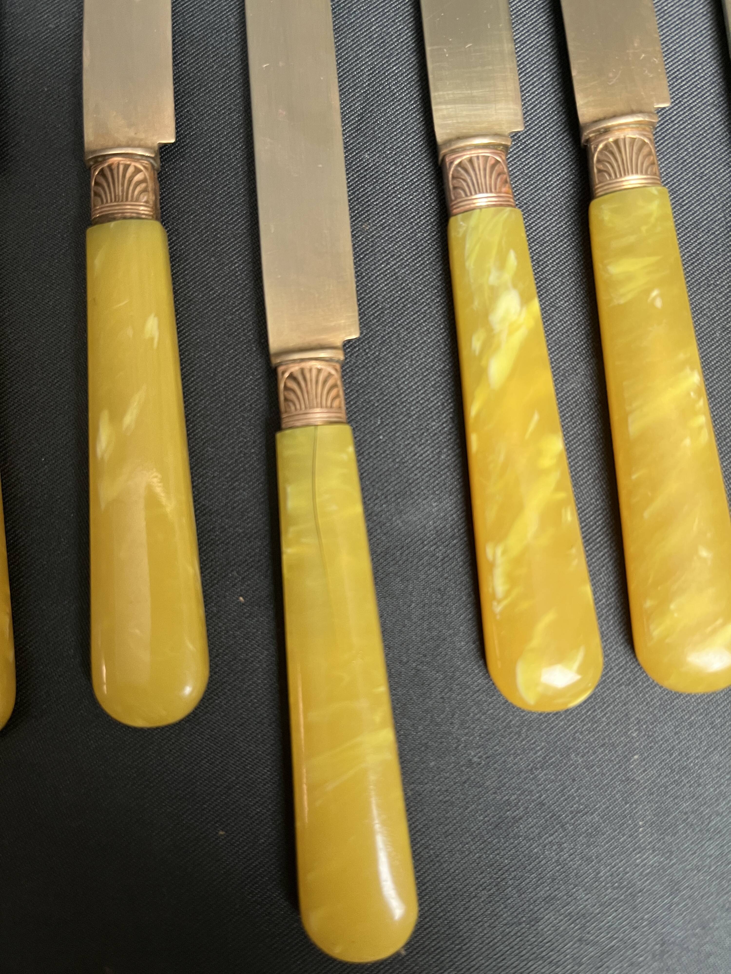 Tableware, case of 12 vermeil fruit knives and galalithe from the early 20th century.