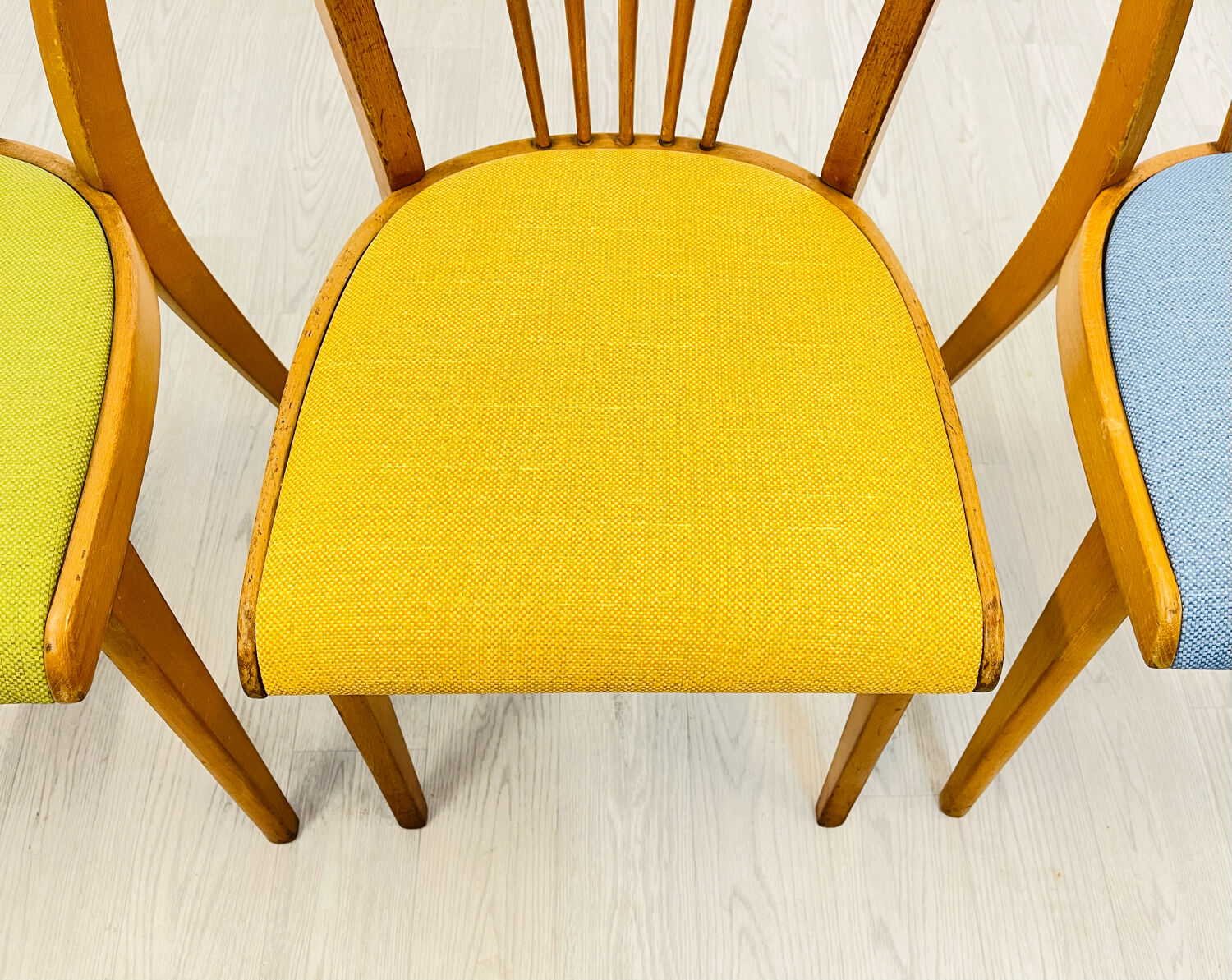 Four colourful chairs