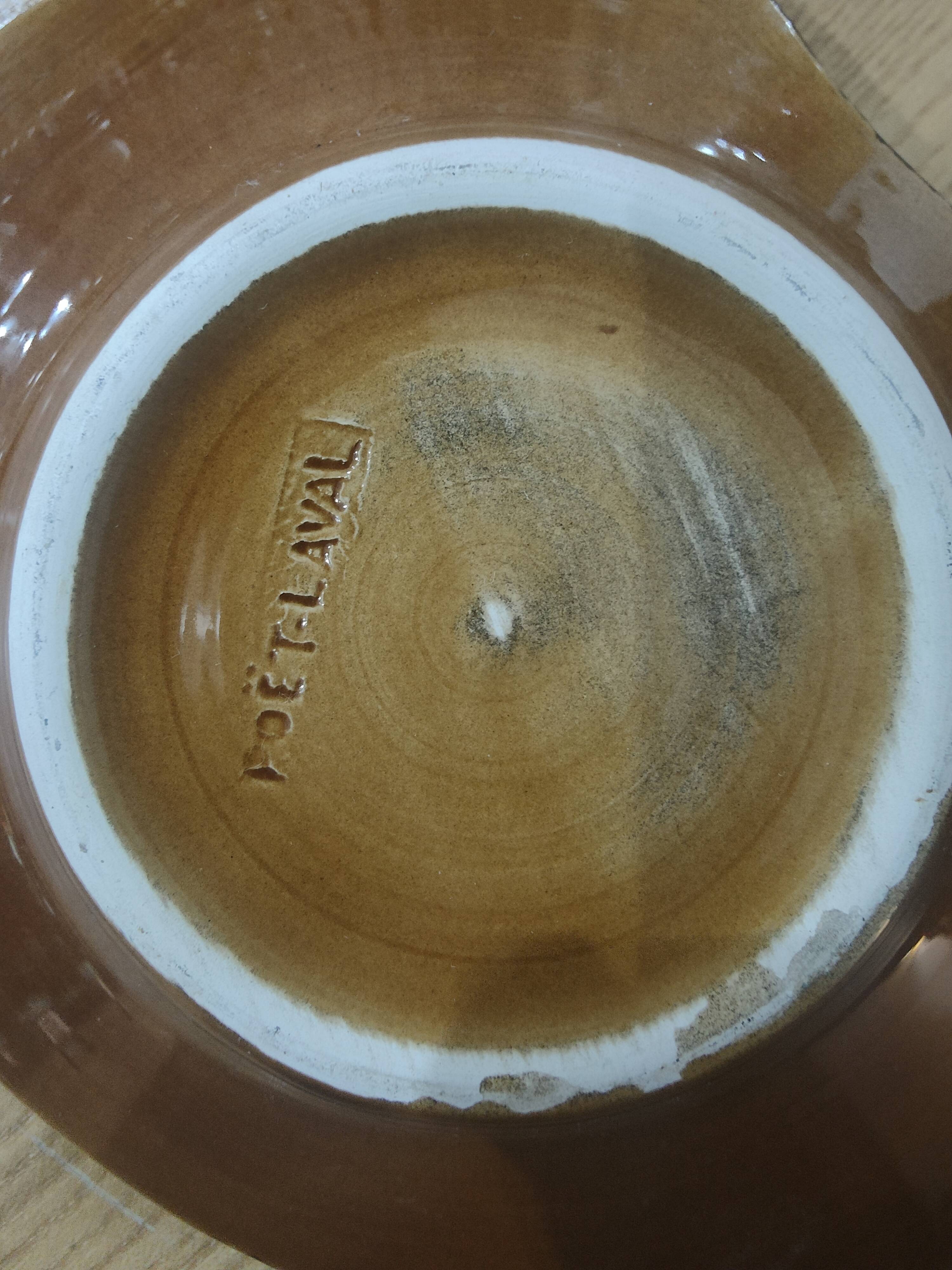 Ceramic butter dish with floral motif, signed Poët-Laval