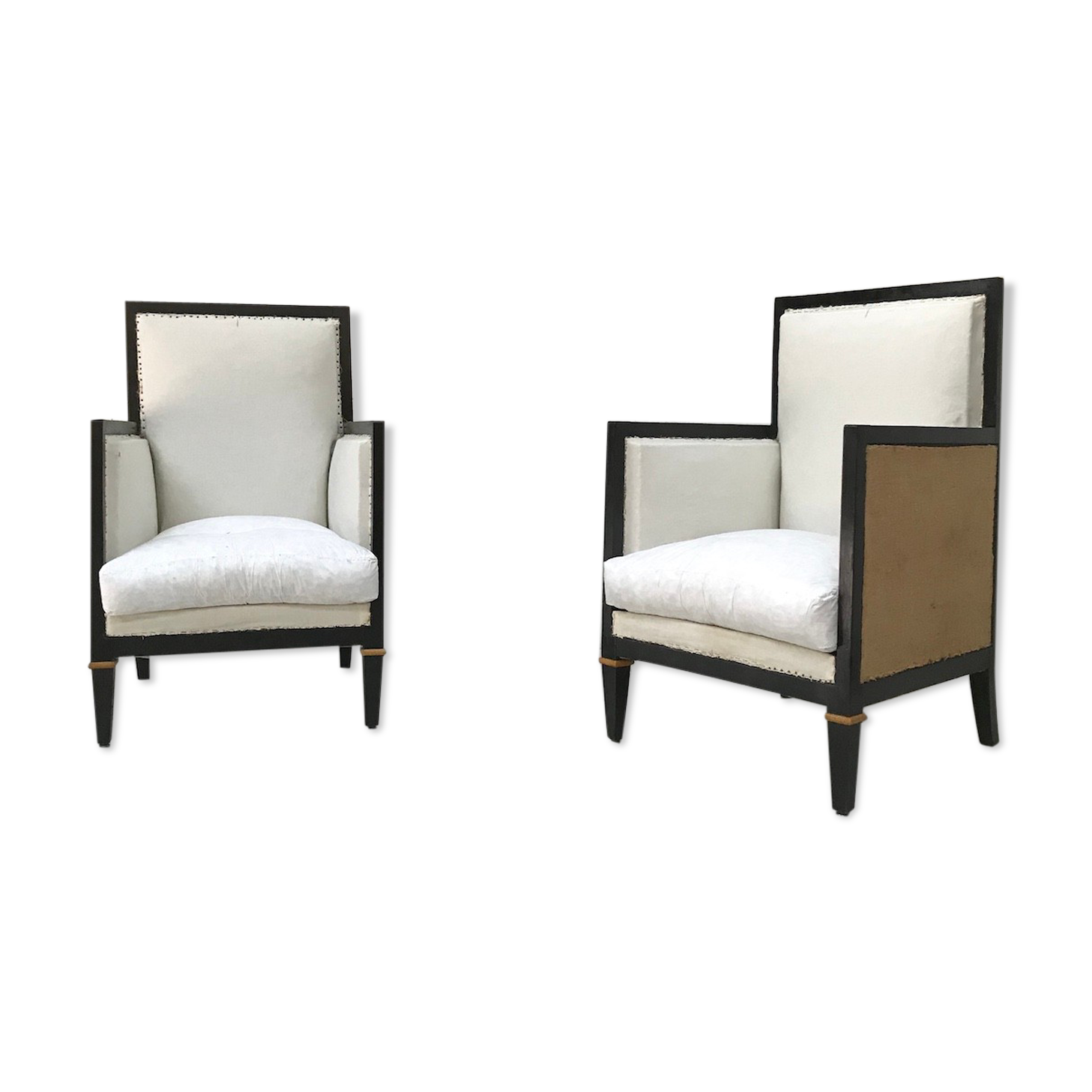 Pair of blackened wooden armchairs