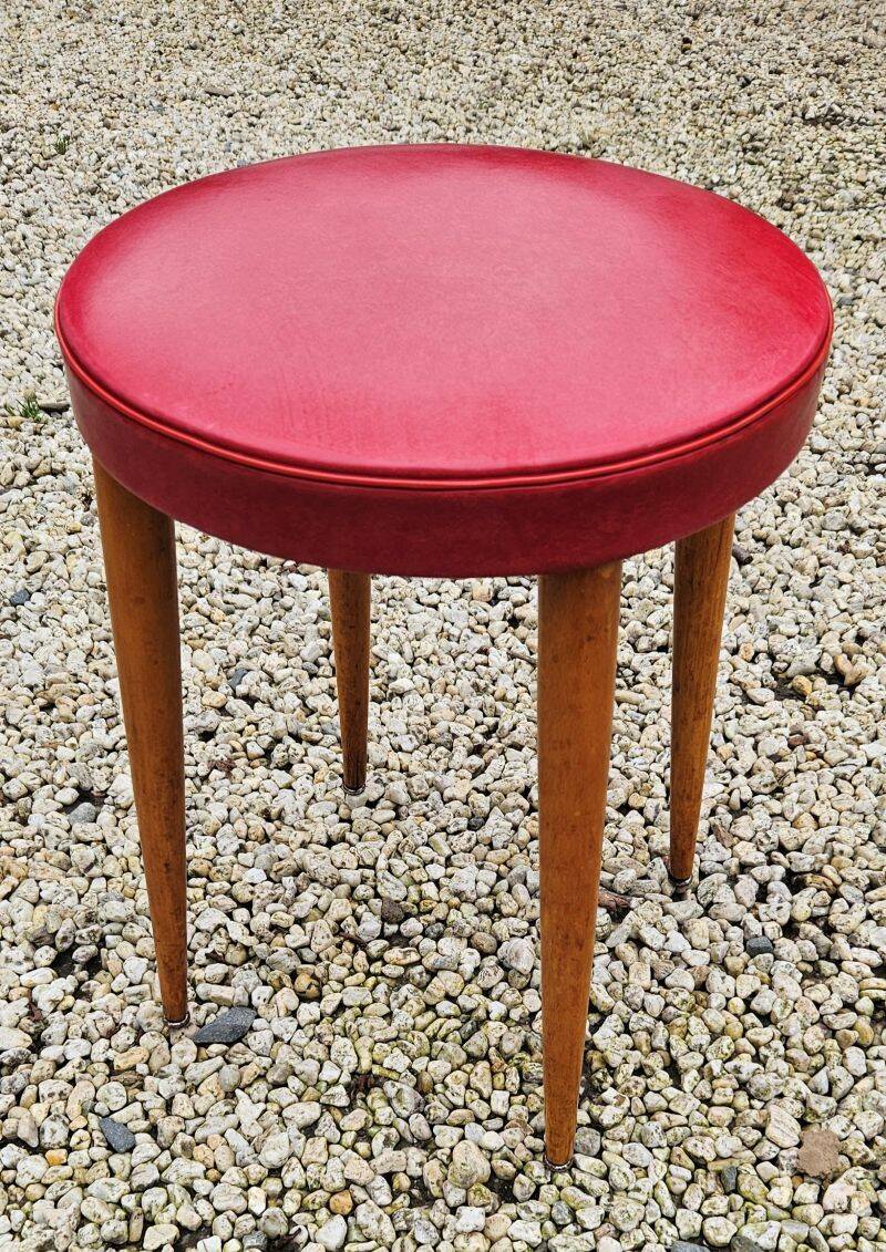 Baumann Low Stool Varnished Beech and Red Faux Leather