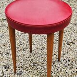 Baumann Low Stool Varnished Beech and Red Faux Leather