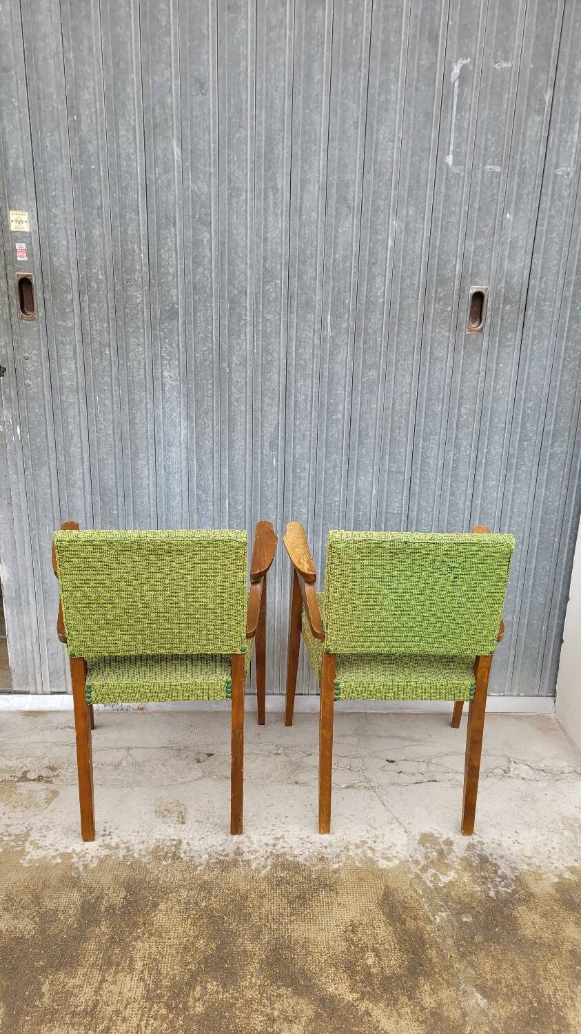 Pair of vintage bridge armchairs 1950s designer compass feet