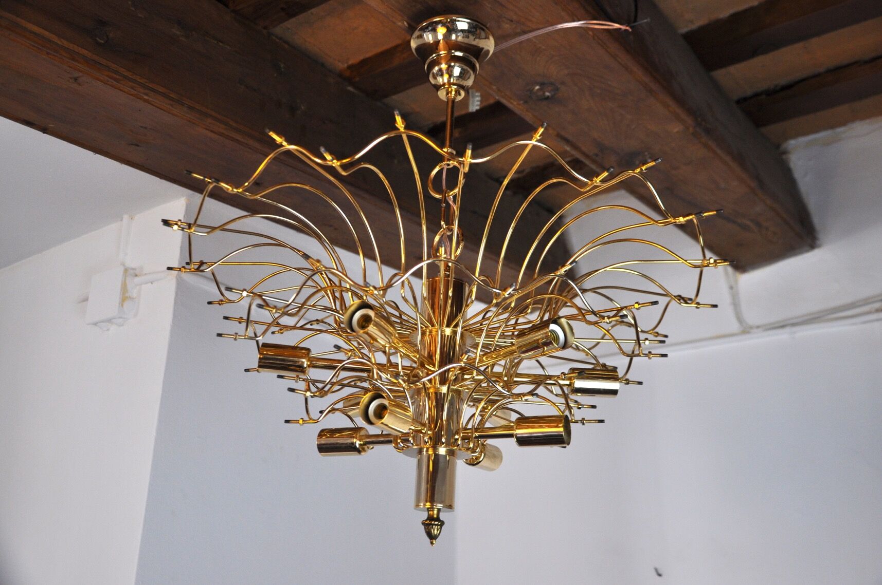 Lustre, 3 levels, crystal flowers, Italy 1970