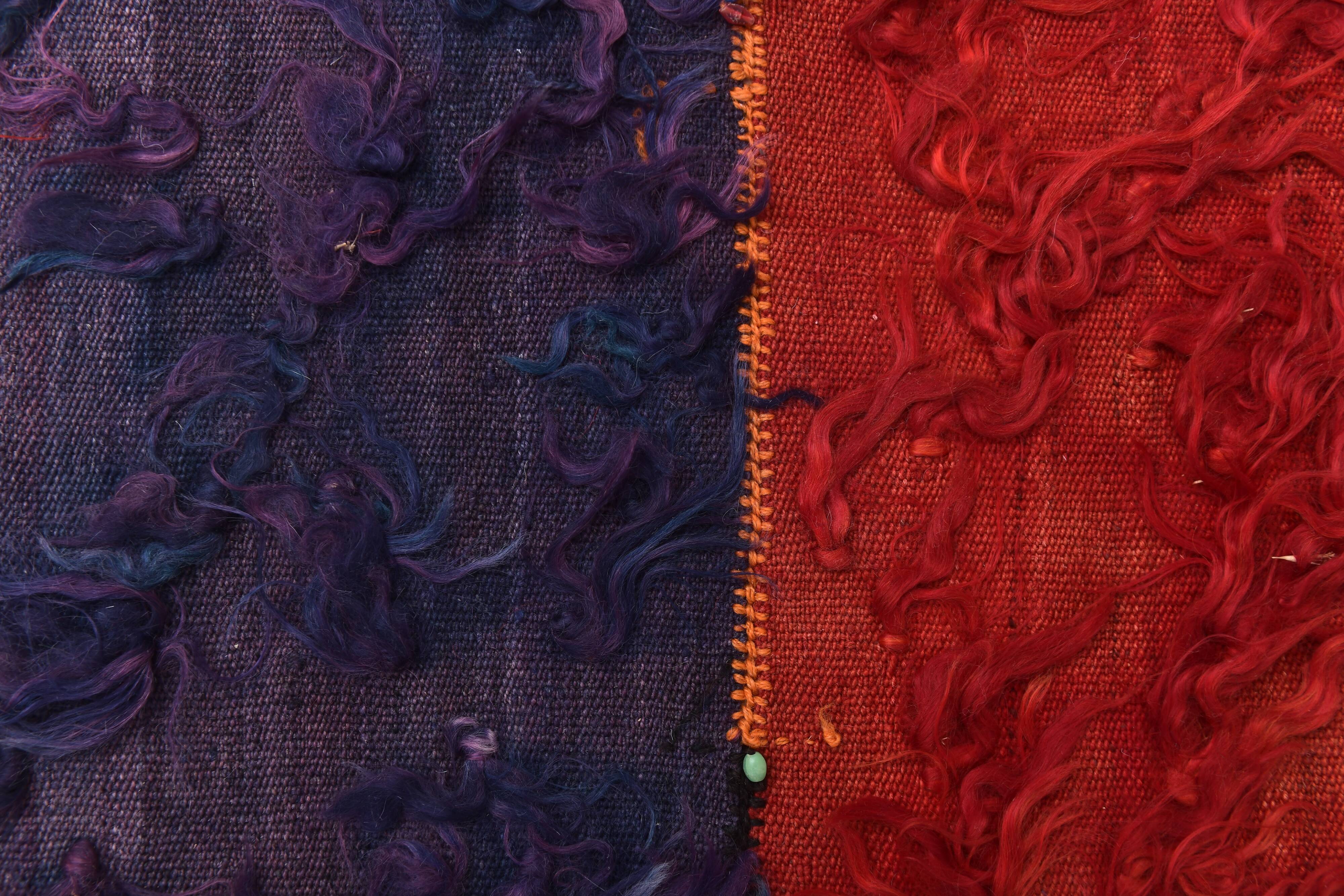 2x6 Red Blue Wool Vintage Runner Rug, 66x190Cm SK 240489