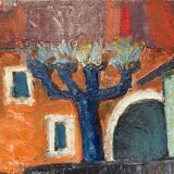 Old painting, urban landscape, signed and dated 80