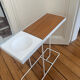 Robin Day side table / white lacquered metal + vintage wood