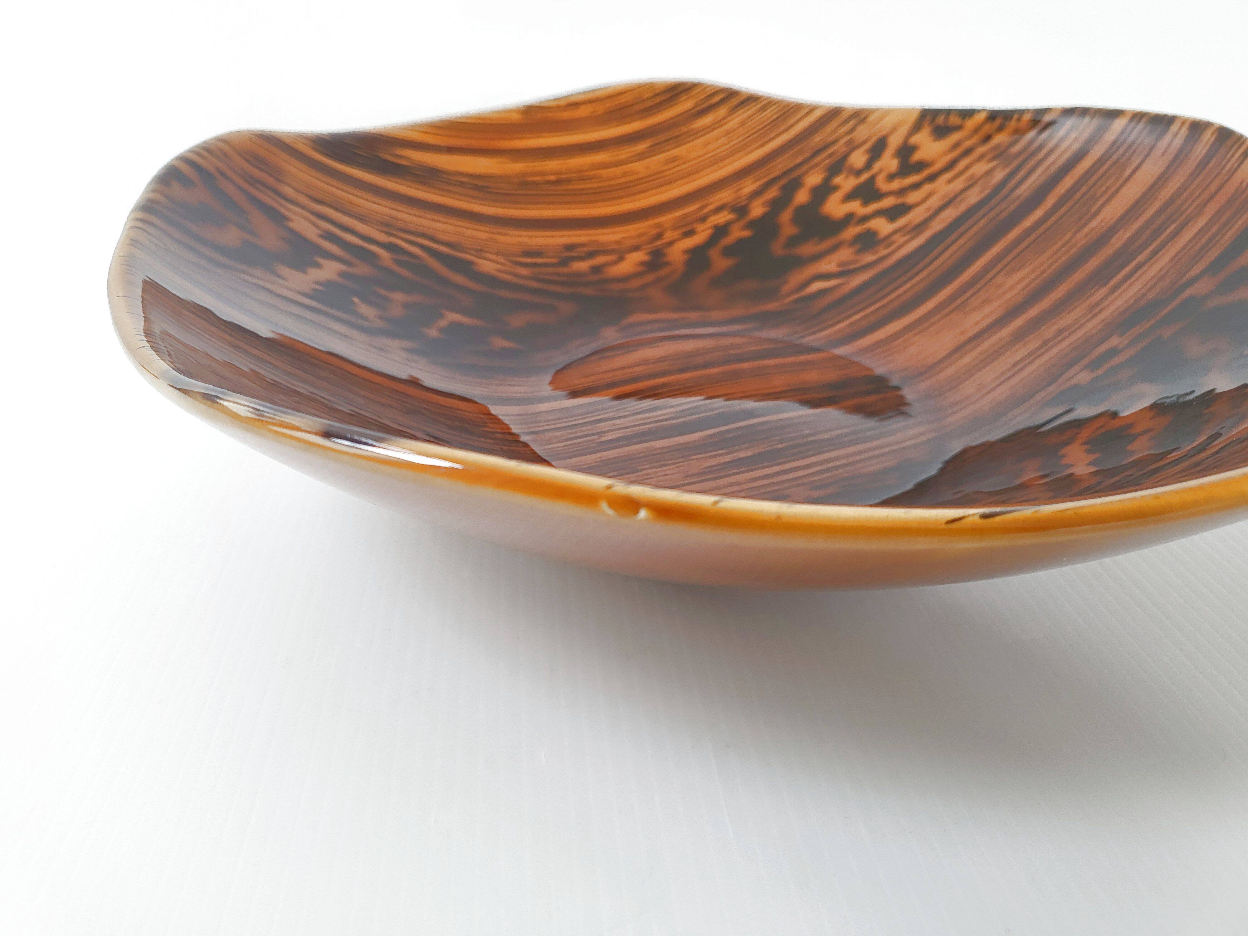 Vintage cup dish Digoin Sarreguemines 1960 mahogany