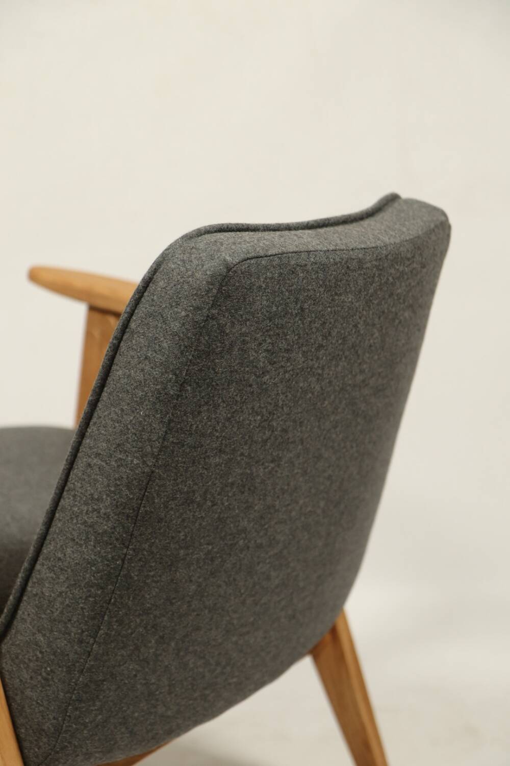 Vintage armchair anthracite gray natural wool oak wood