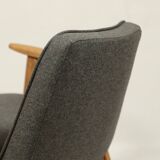 Vintage armchair anthracite gray natural wool oak wood