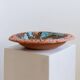 Vintage 1970s ceramic workshop bowl, naive handcrafted shape with coloured glaze, terracotta fruit bowl or wall plate, elegant gift idea.
