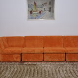Orange corduroy Modular sofa from the 70's, 4 pieces