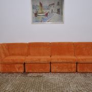 Orange corduroy Modular sofa from the 70's, 4 pieces