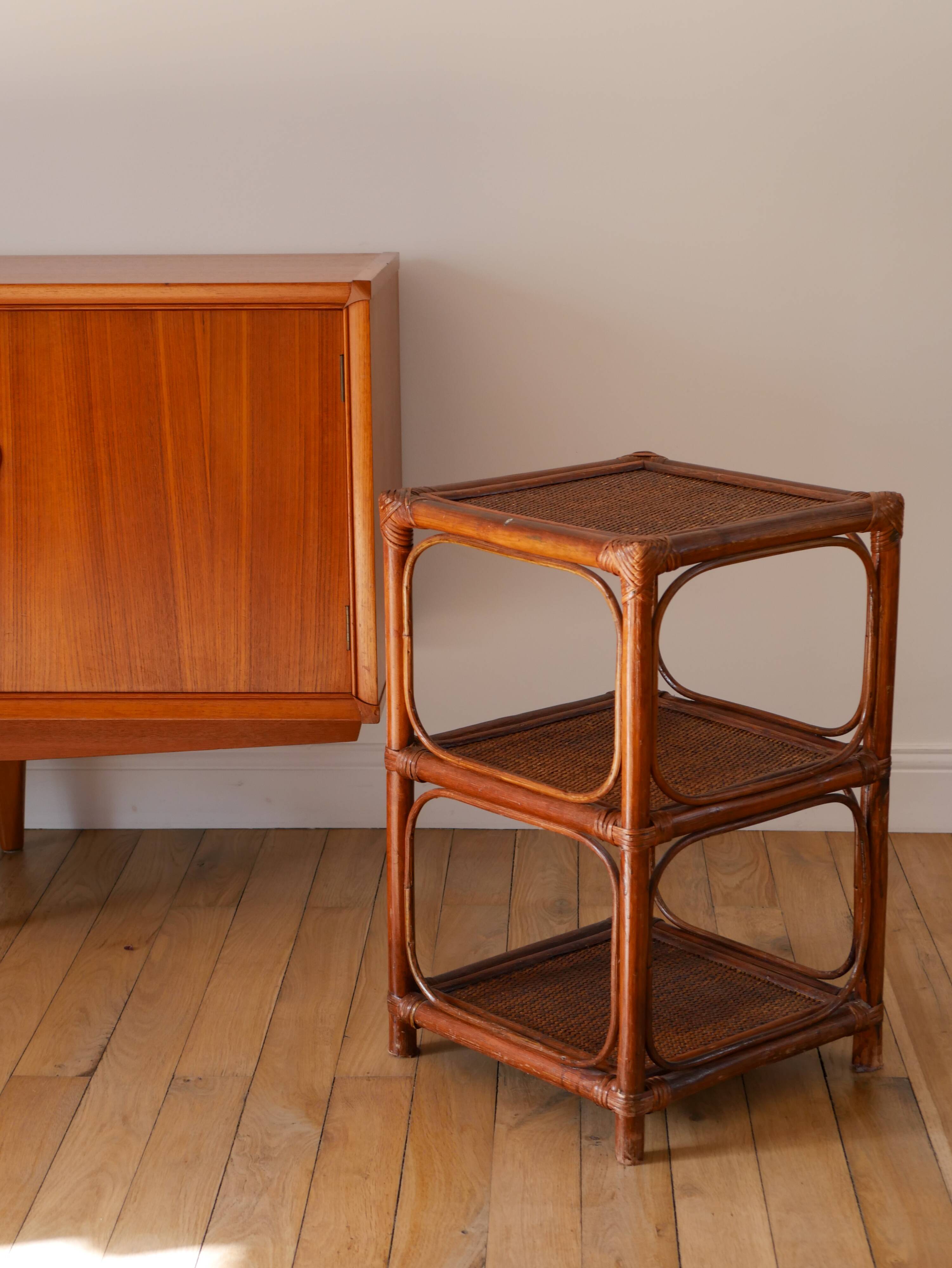 Brown rattan and canework side table, 1970