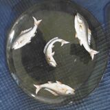 Set de 5 assiette ancienne en verre emaille ou peint a la main decor poisson ancien