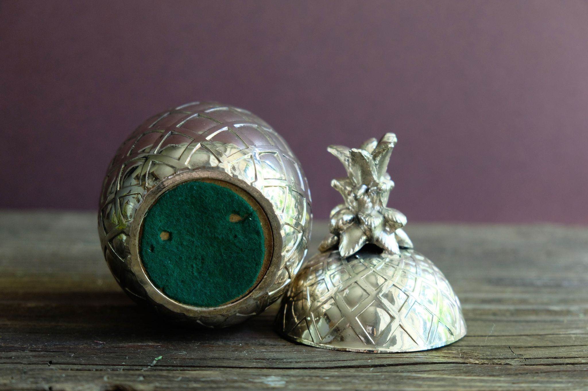 Boite ou sucrier ananas en métal chromé vintage en trois pièces