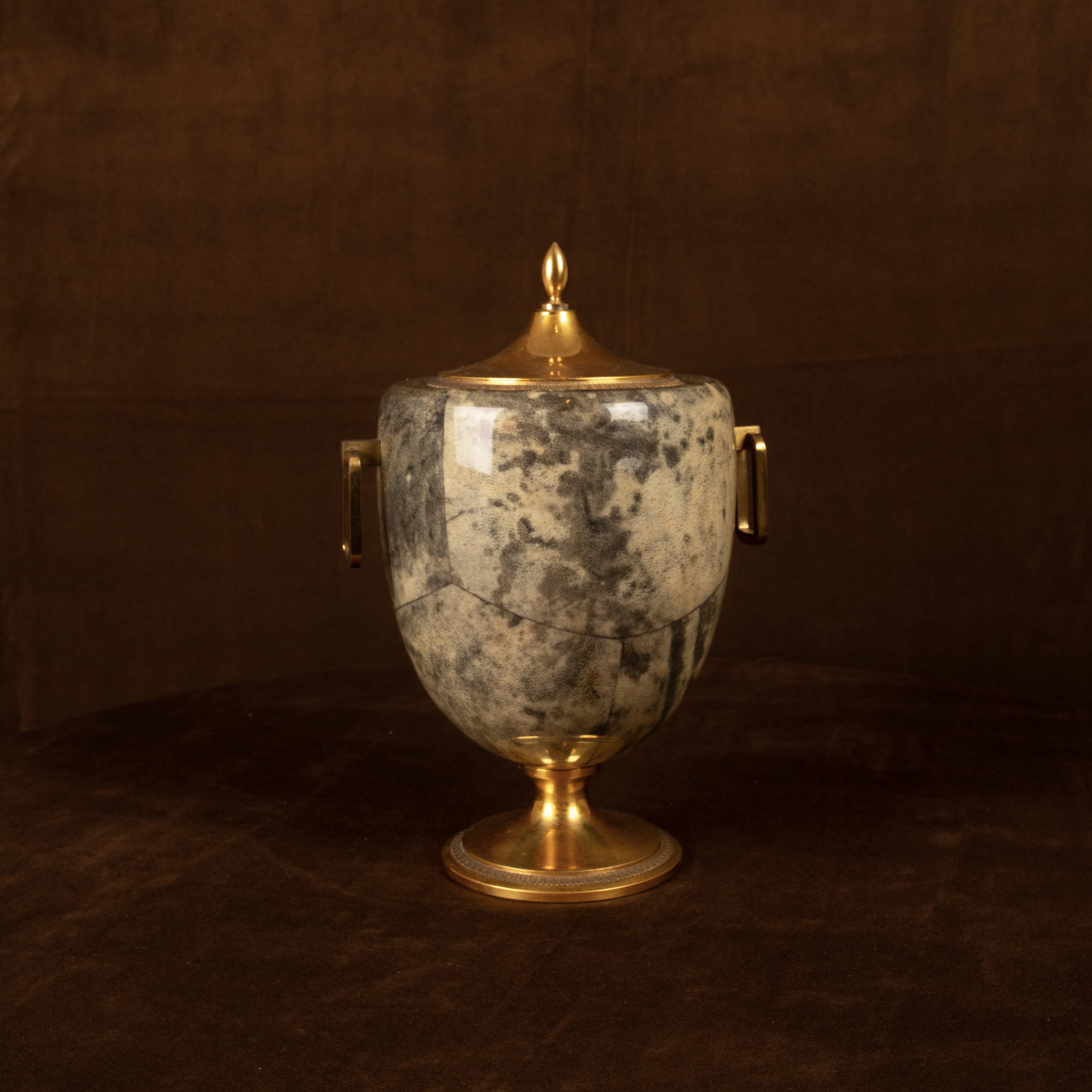 Macabo Grey Parchment & Brass Thermos Glacette, Cusano Milanino, Italy 1950