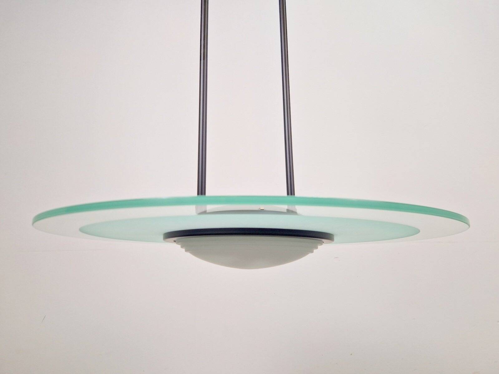 Vintage Italian Glass Disc UFO Pendant Lamp, 1980s