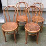 4 old fischel bentwood chairs and pyrograved pattern