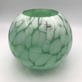 Vase en verre vintage forme boule fait à la main alicja vert et blanc