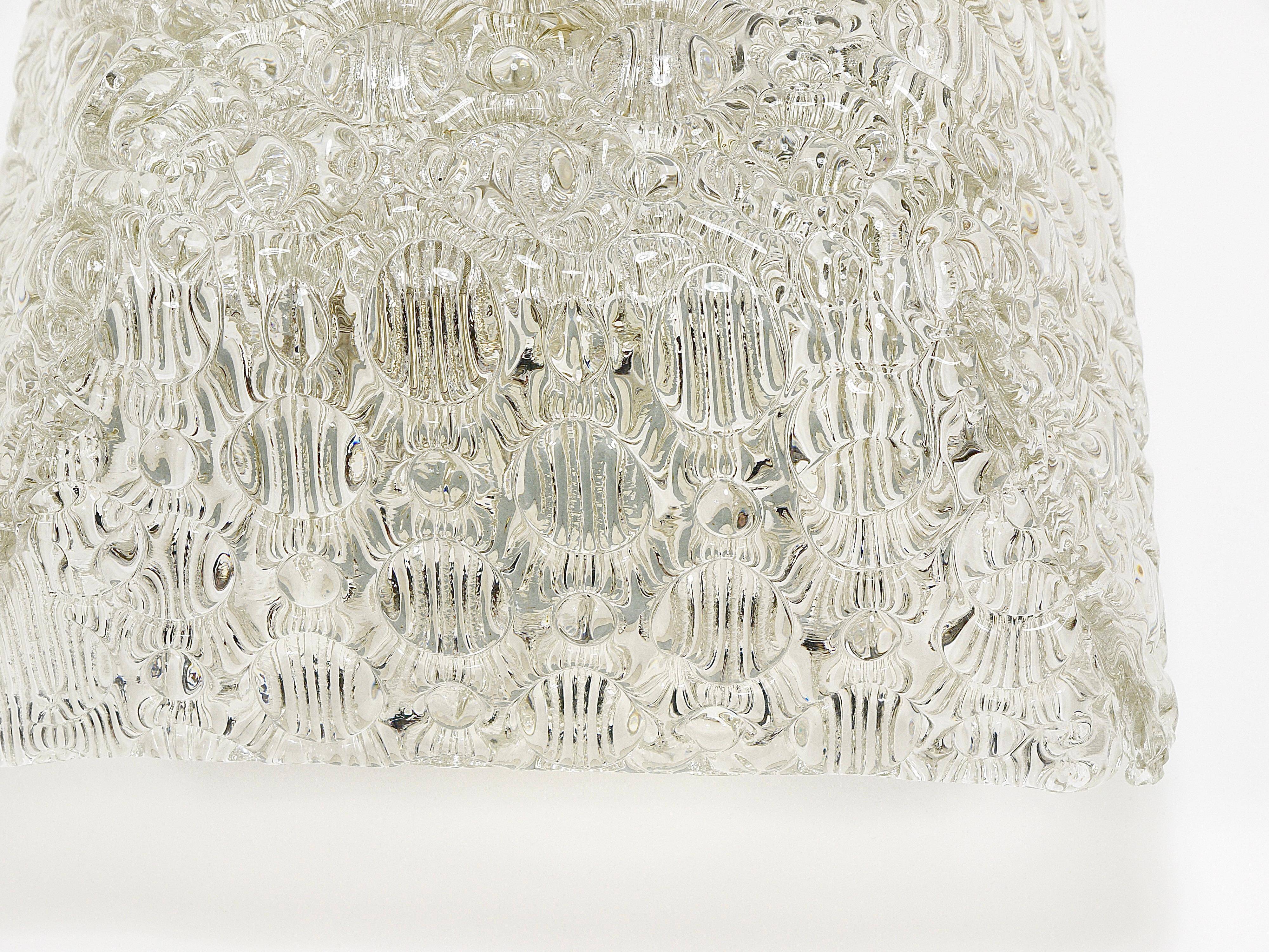 J.T. Kalmar Square Applique Ceiling Light in Brass and Textured Glass, 1950s