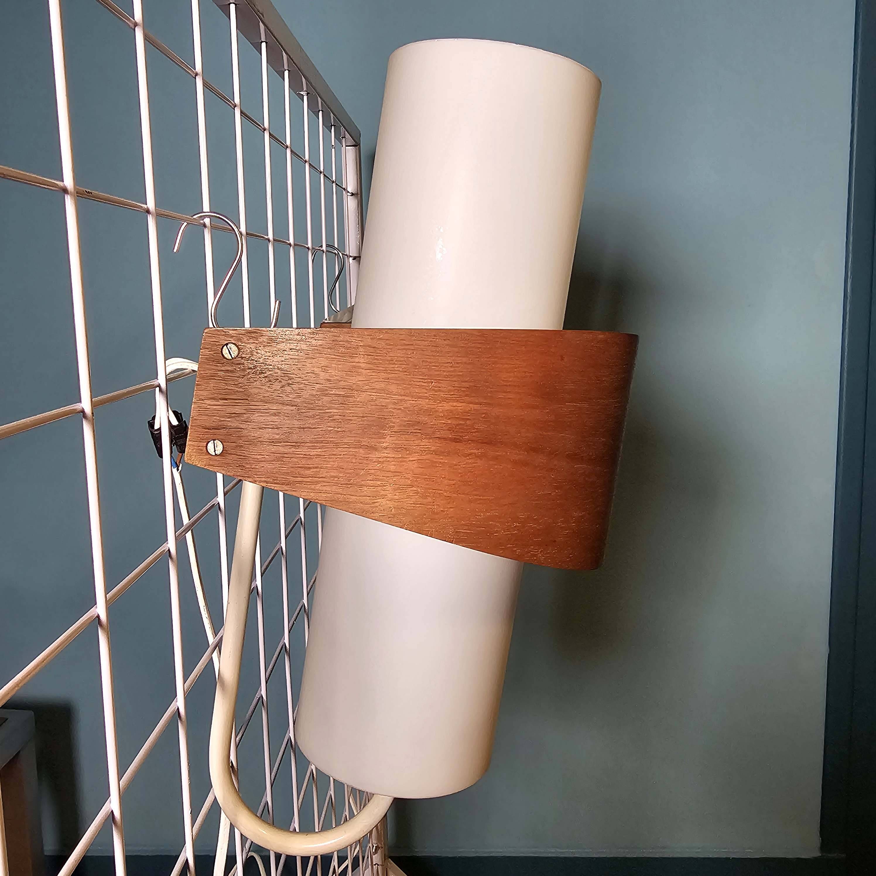 Louis kalff (1897-1976) for philips, pair of nx40 wall lights in wood, opaline glass, and lacquered metal,