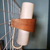 Louis kalff (1897-1976) for philips, pair of nx40 wall lights in wood, opaline glass, and lacquered metal,