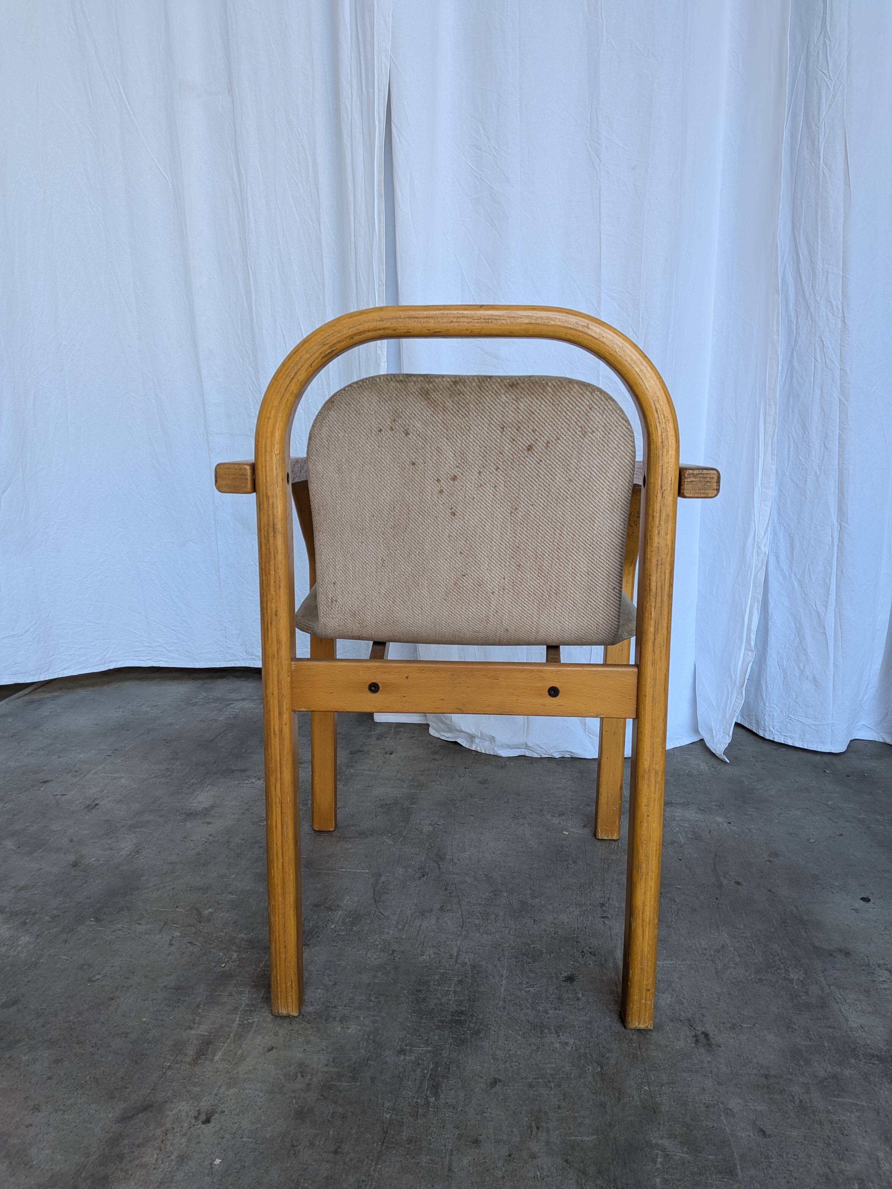 Vintage Beech Wood Dining Chair: 1970s Space Age Gray Fabric