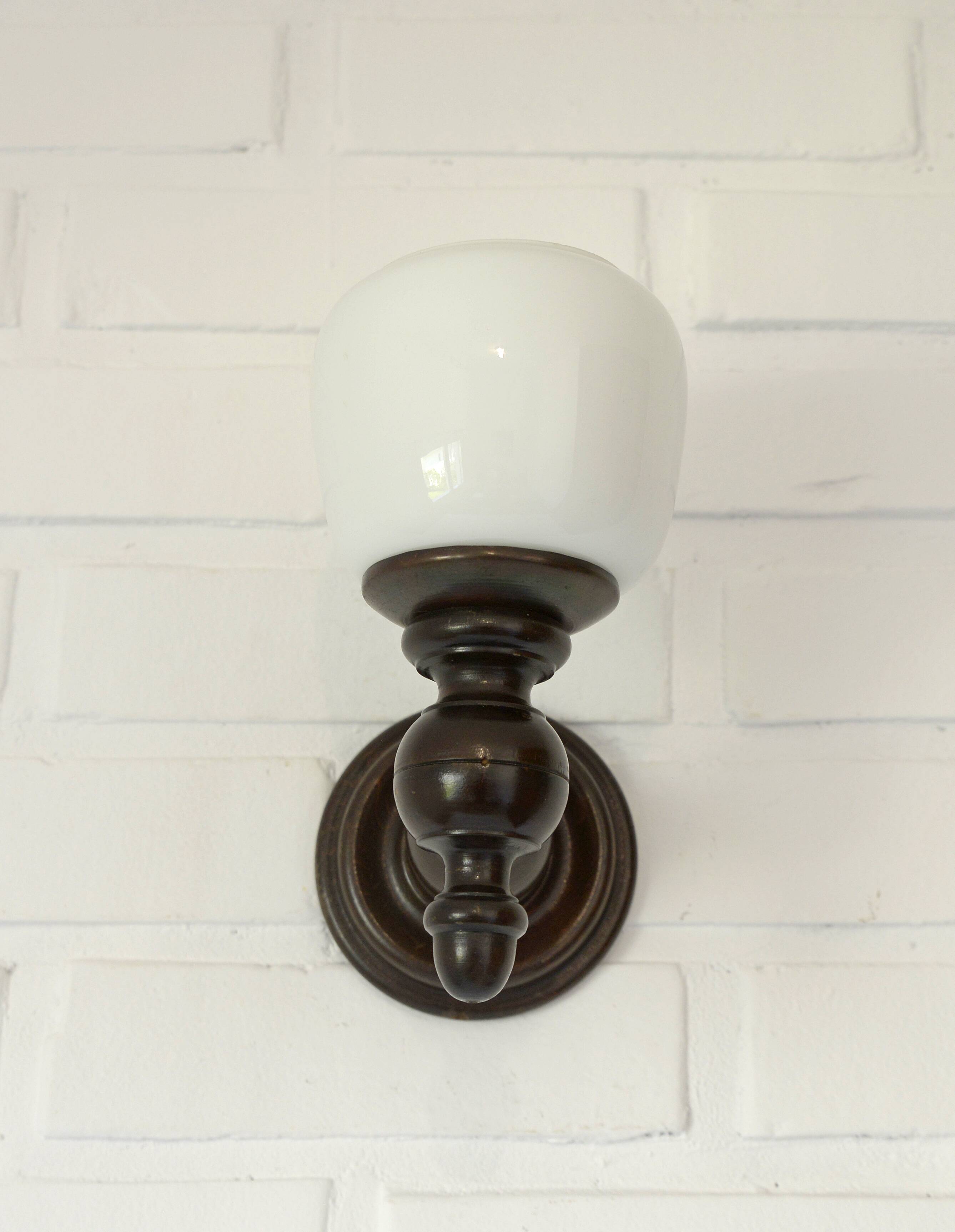 Set of 4 Vintage Lamps Wooden Wall Sconces Rustic Hand-turned Lighting
