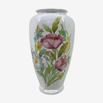 Vase moucheté gris clair décor fleurs 25cm