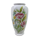 Light grey speckled vase decorated flowers 25cm