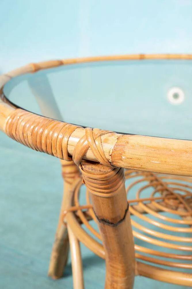 1960s round rattan coffee table, Rohé Noordwolde