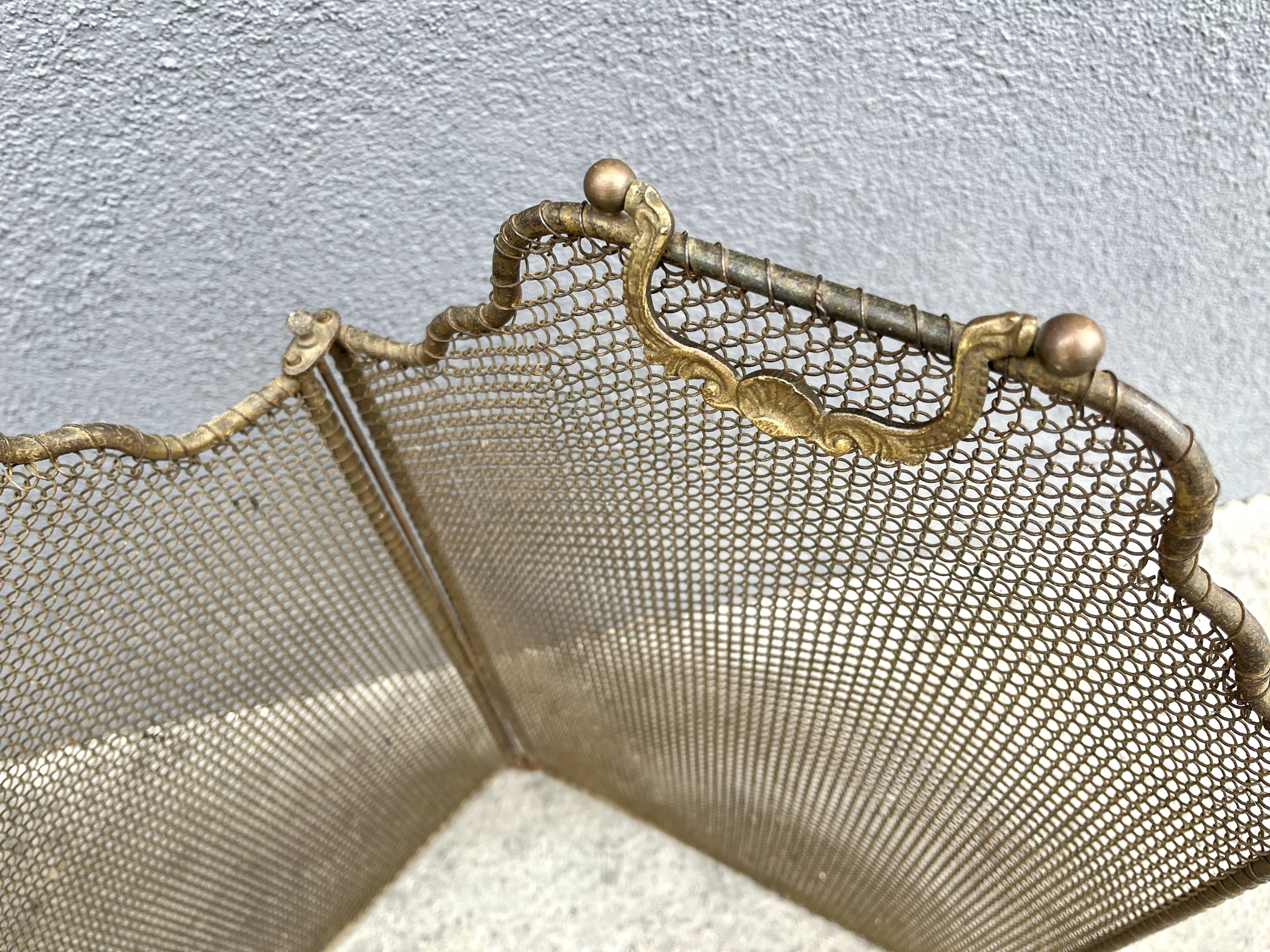 Antique 19th century fireplace screen, 5-panel spark arrester