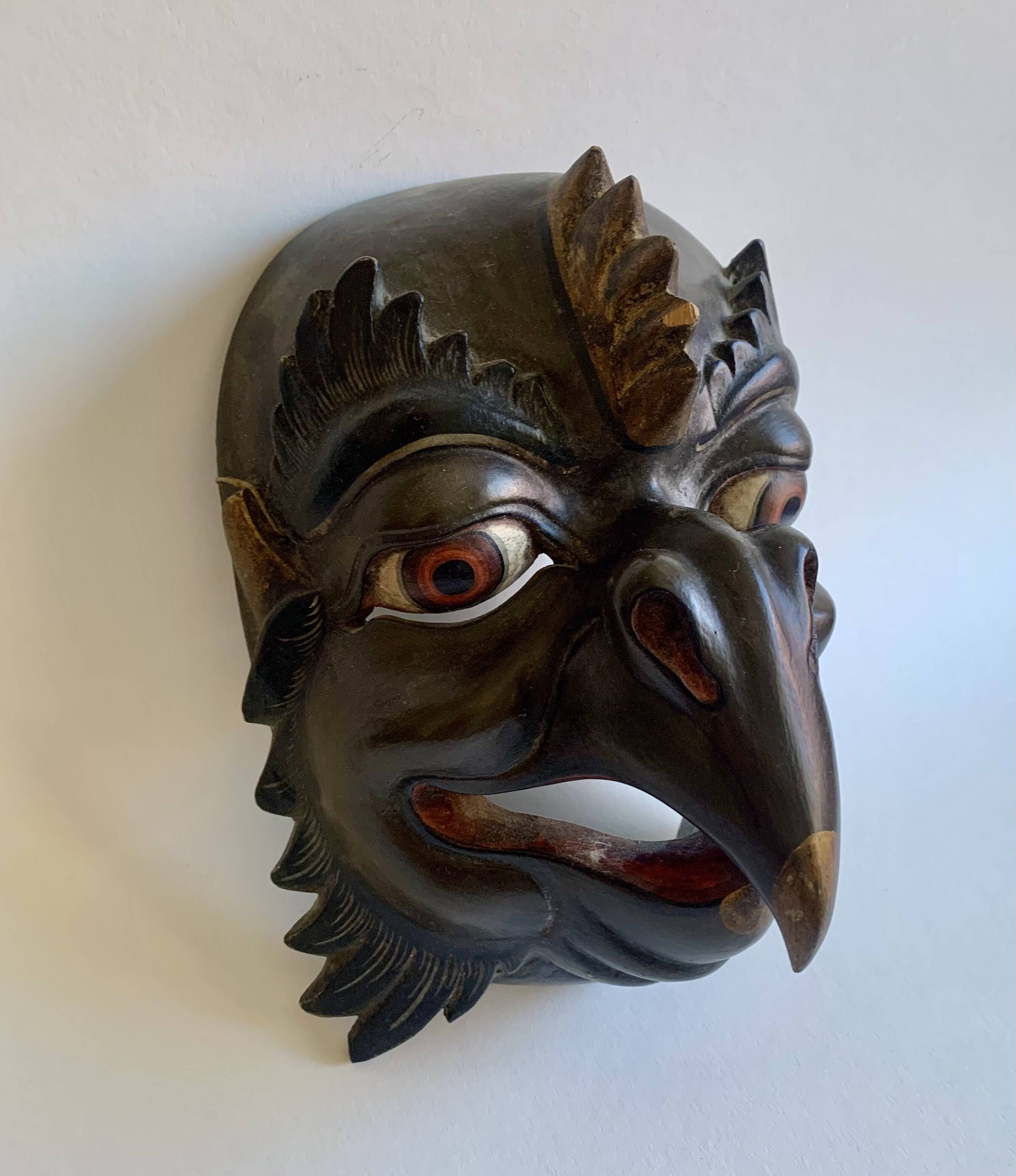 Set of 3 Hand-Carved Old  Wooden Masks South Asia