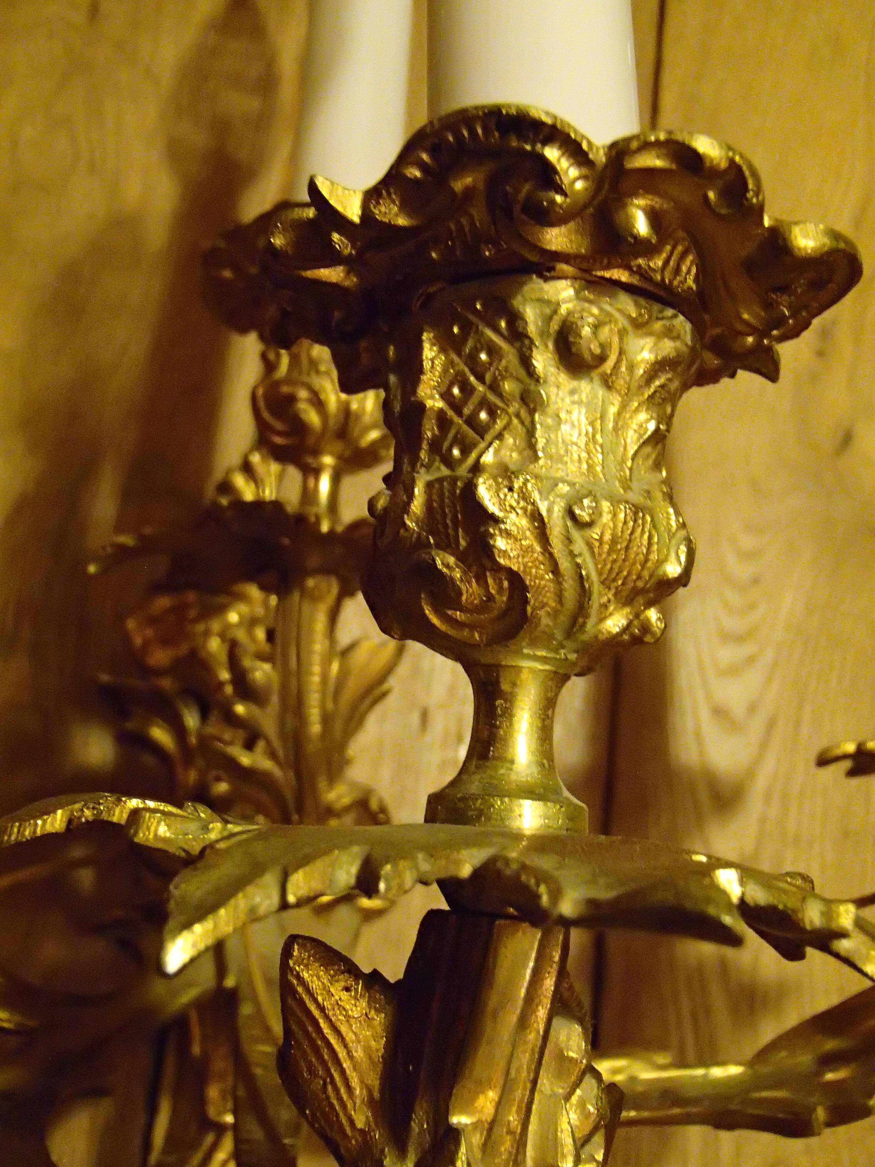 Pair of 4-branch wall sconces - gilded bronze