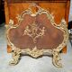 Large gilded bronze fireplace screen decorated with putti and rocaille motifs.
