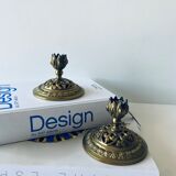 Pair of bronze candle holders signed