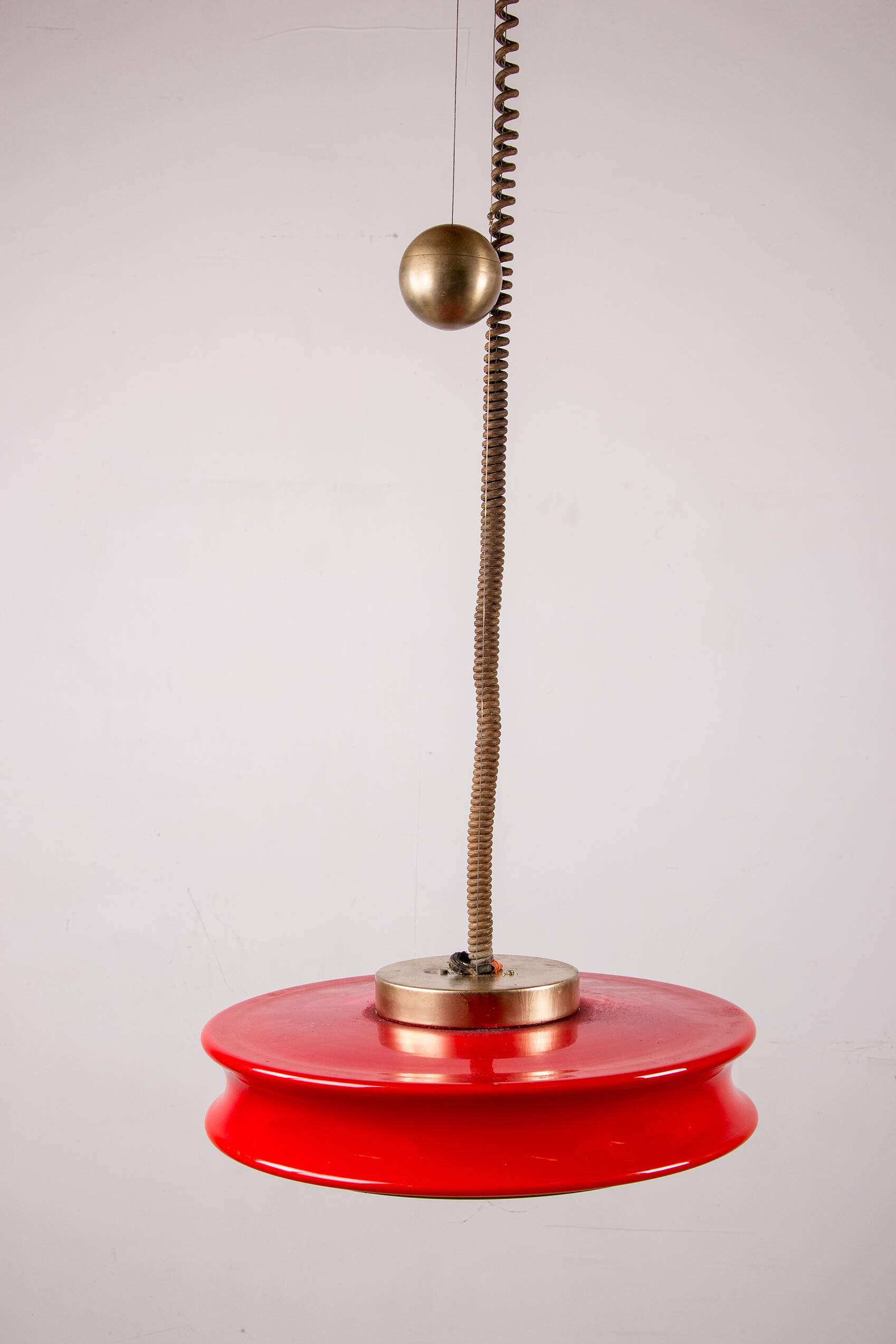 Large pendant light, adjustable in height, in glass and brass, Orion model by Schwarz and Staff Leucht