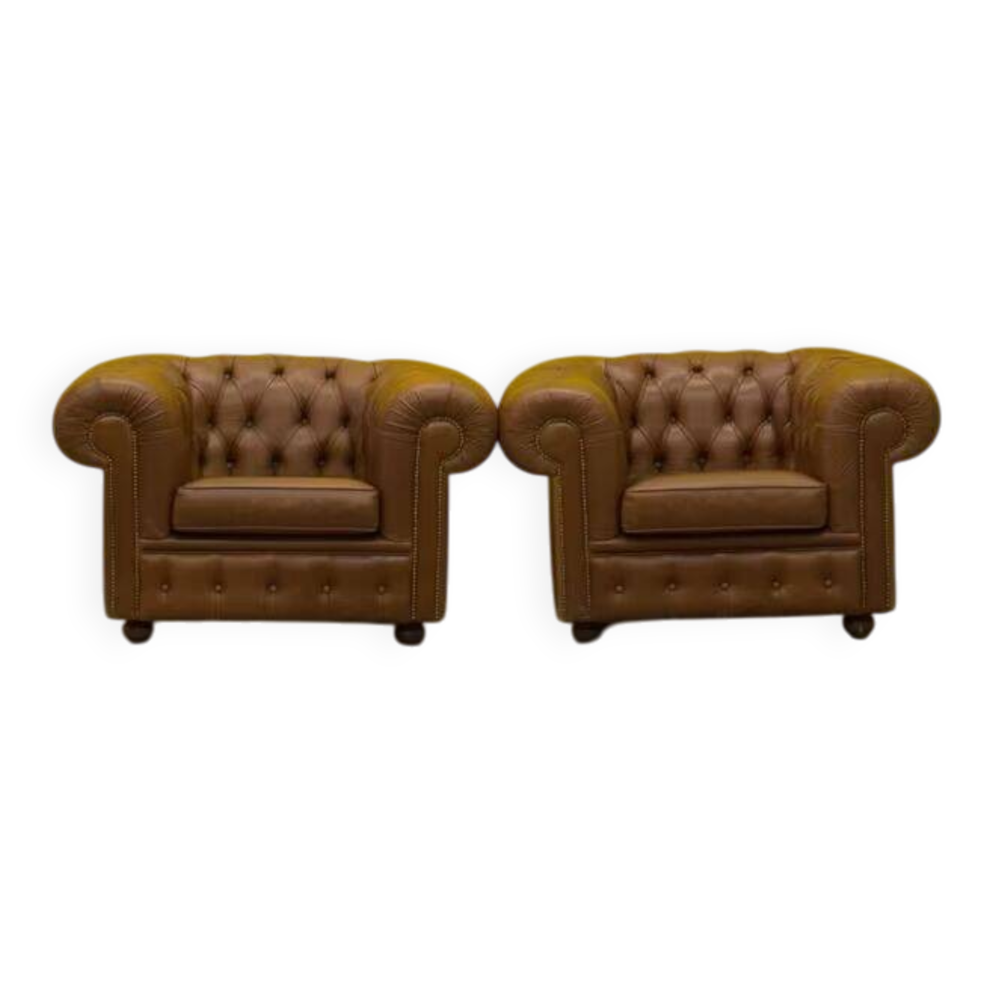 Brown Leather Chesterfield armchair (Price is for One)