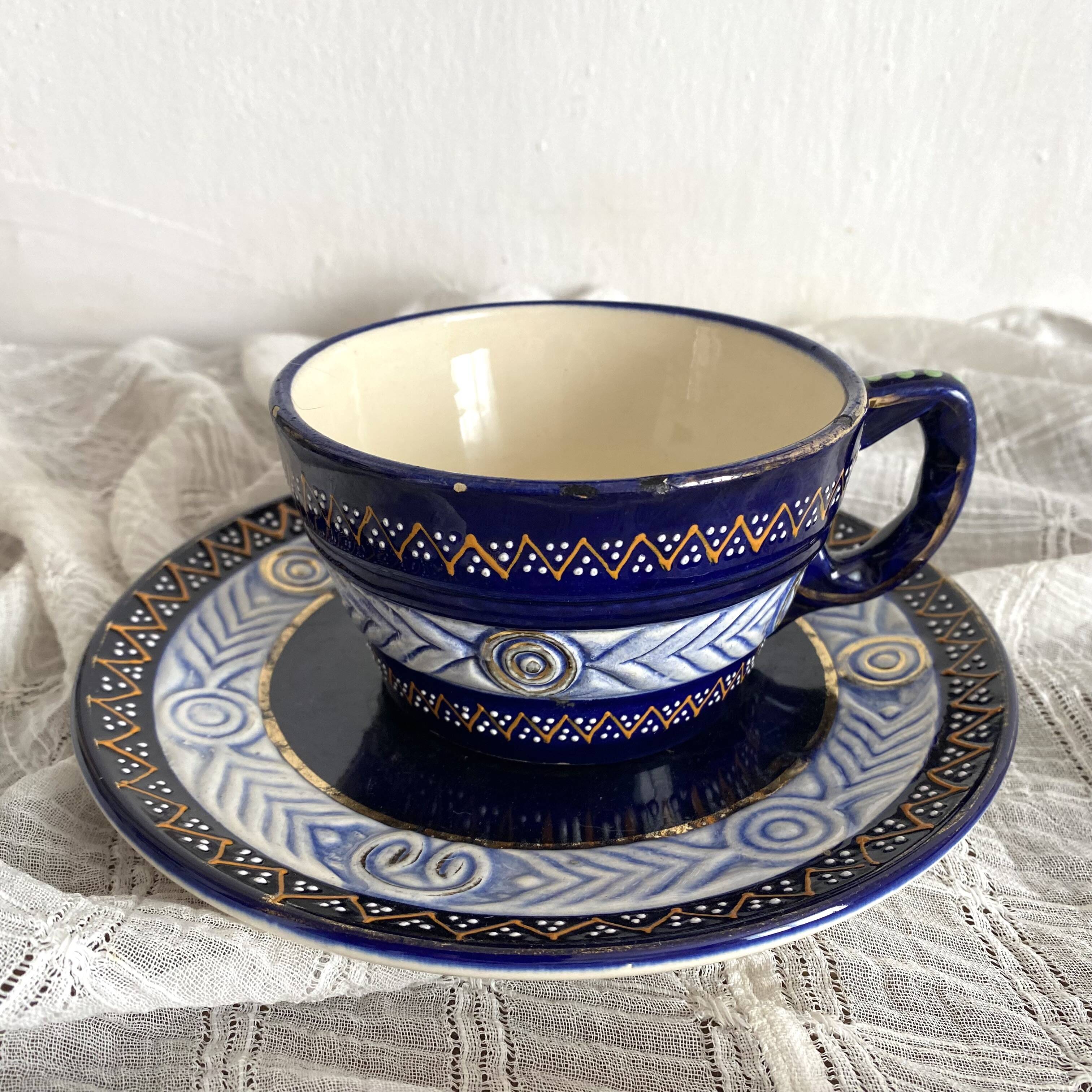 Large HB Quimper cup with saucer