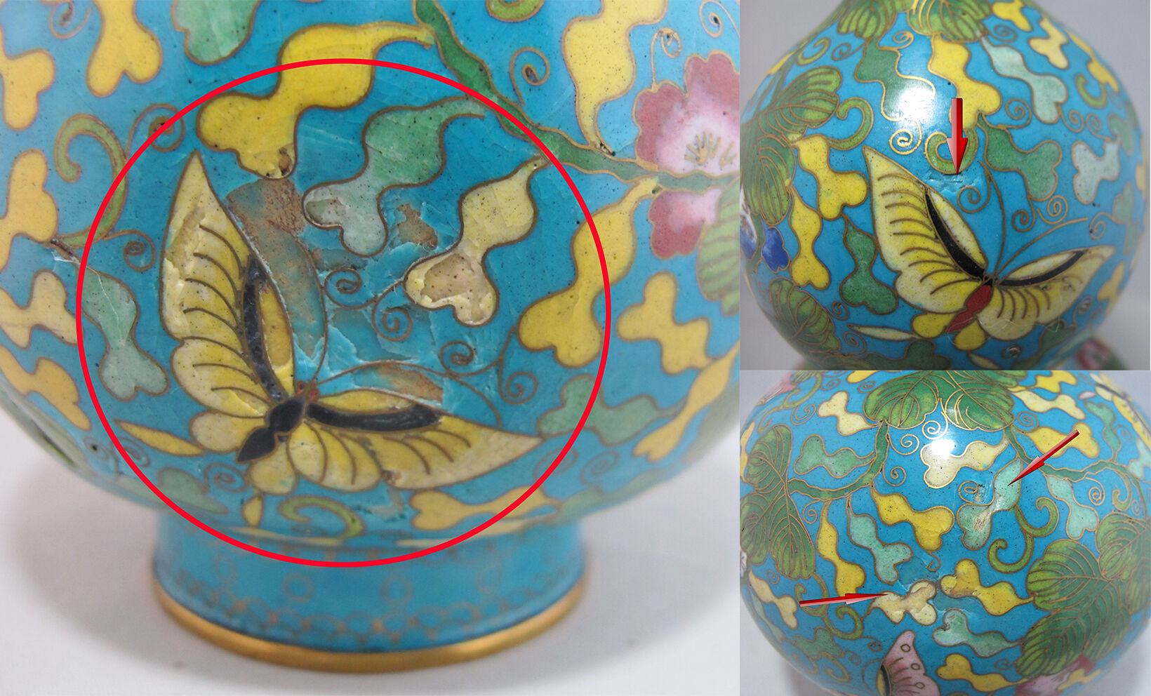 Pair of double gourd vases in cloisonné enamels Chinese, China early 20th century