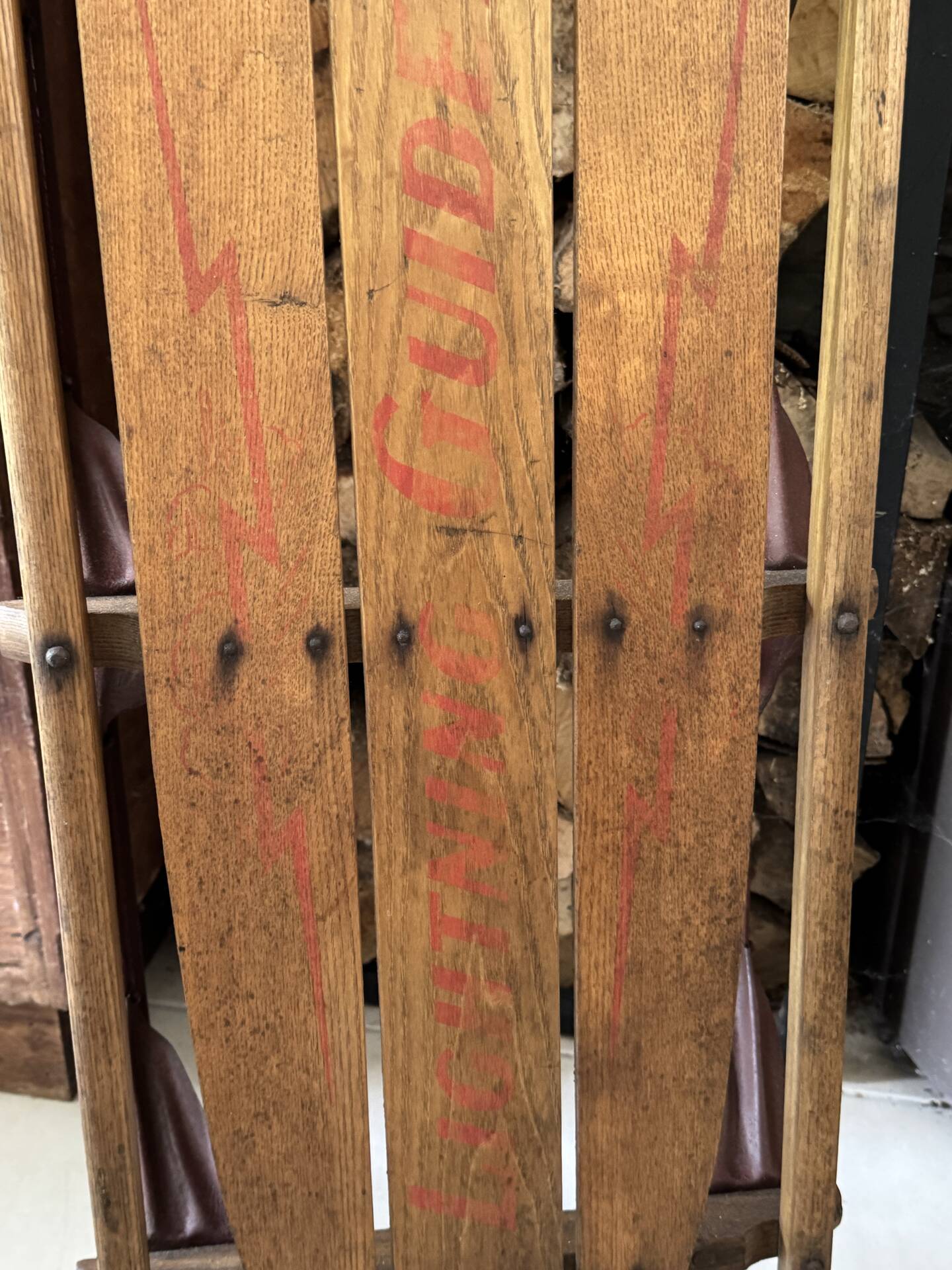 Vintage American sled in wood and metal - 1950s