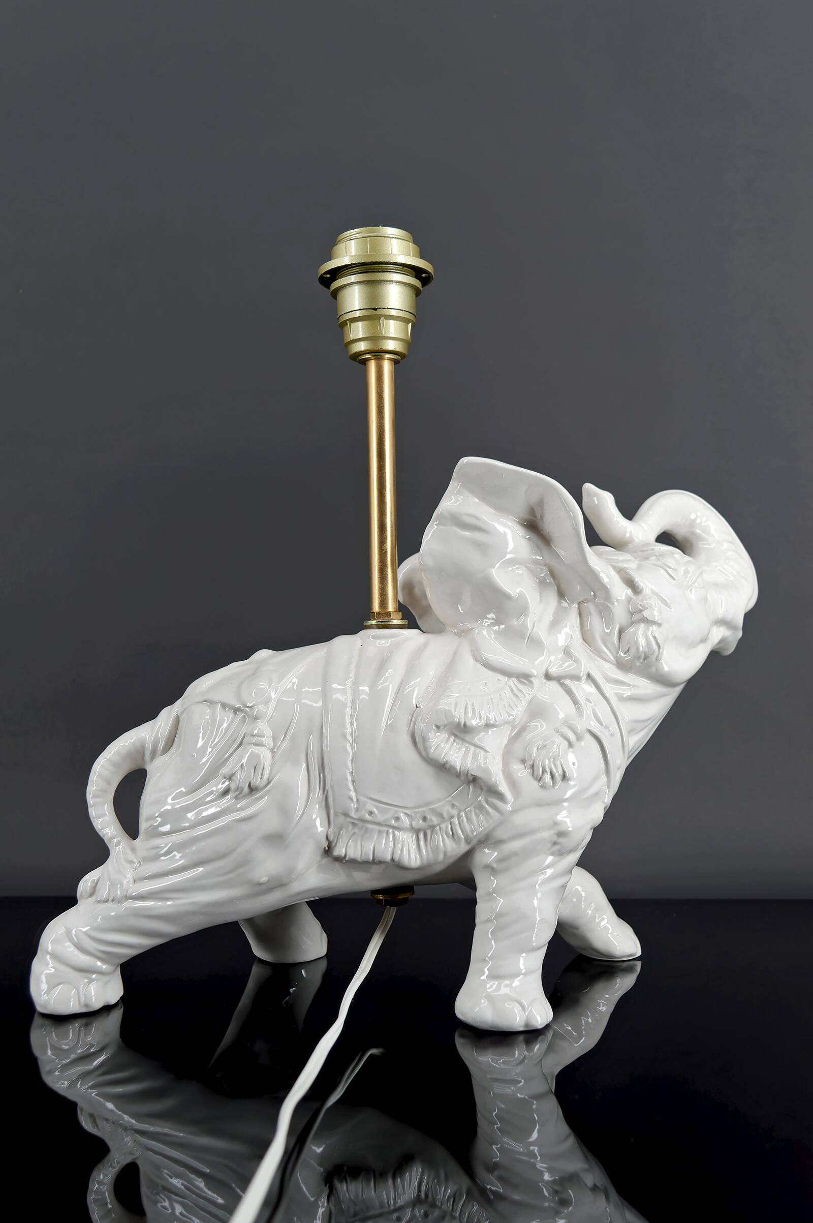Pair of White Ceramic Sculptural Lamps, Elephants, Italy, 1970