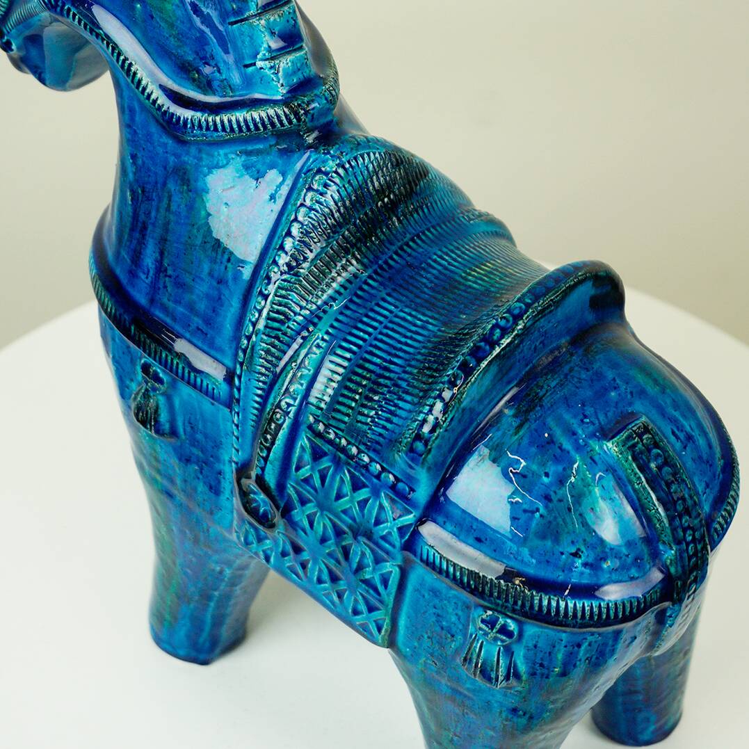 Italian ceramic horse Rimini Blu from the mid-century by Aldo Londi for Bitossi.